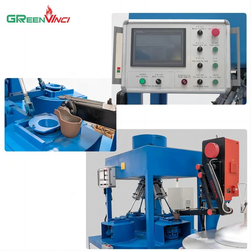 4-Stations Ekyuma ekikuba ebyuma mu ngeri ey’obwengula (automatic metal spin casting machine) .